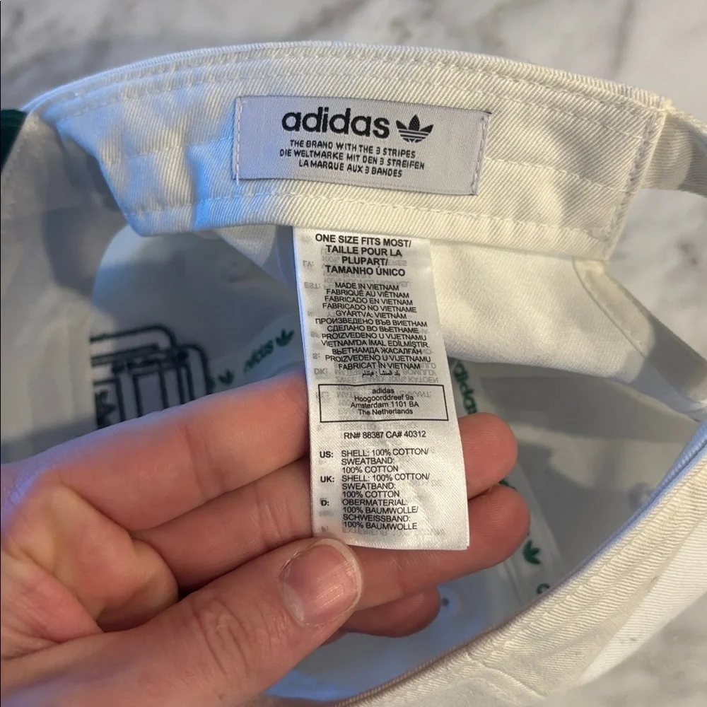 Adidas White and Green Logo Cap